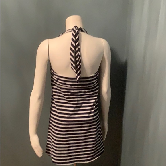 Lands' End Navy Stripe Halter Swim Dress Size 12 - Picture 6 of 8